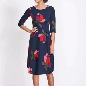 Boden Irene Ponte Knit Dress Floral Fit & Flare Blue Red Pink Purple Dress Sz 6R